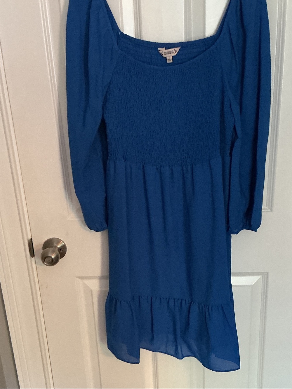 Nanette Lepore Cobalt Blue Smocked Bodice Long Sleeve Dress NWT